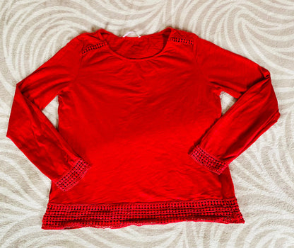 T-shirt Femme Rouge Uni avec Détails Fausse Dentelle - Taille Unique - Promod promod