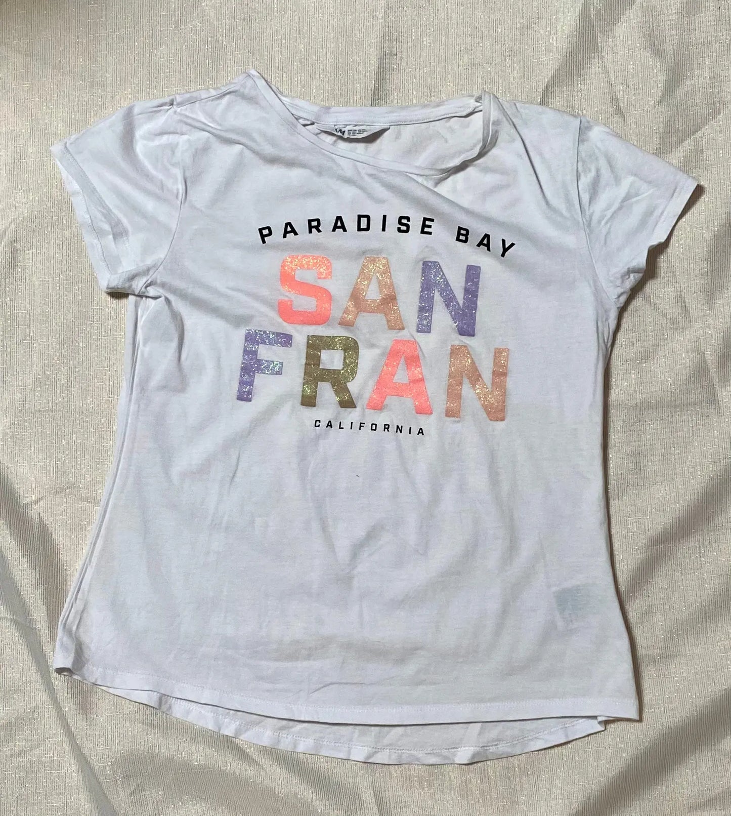 T-shirt Fille Blanc 14 ans - Écritures Colorées Pailletées - Marque H&M H&M