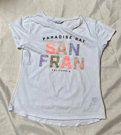 T-shirt Fille Blanc 14 ans - Écritures Colorées Pailletées - Marque H&M H&M