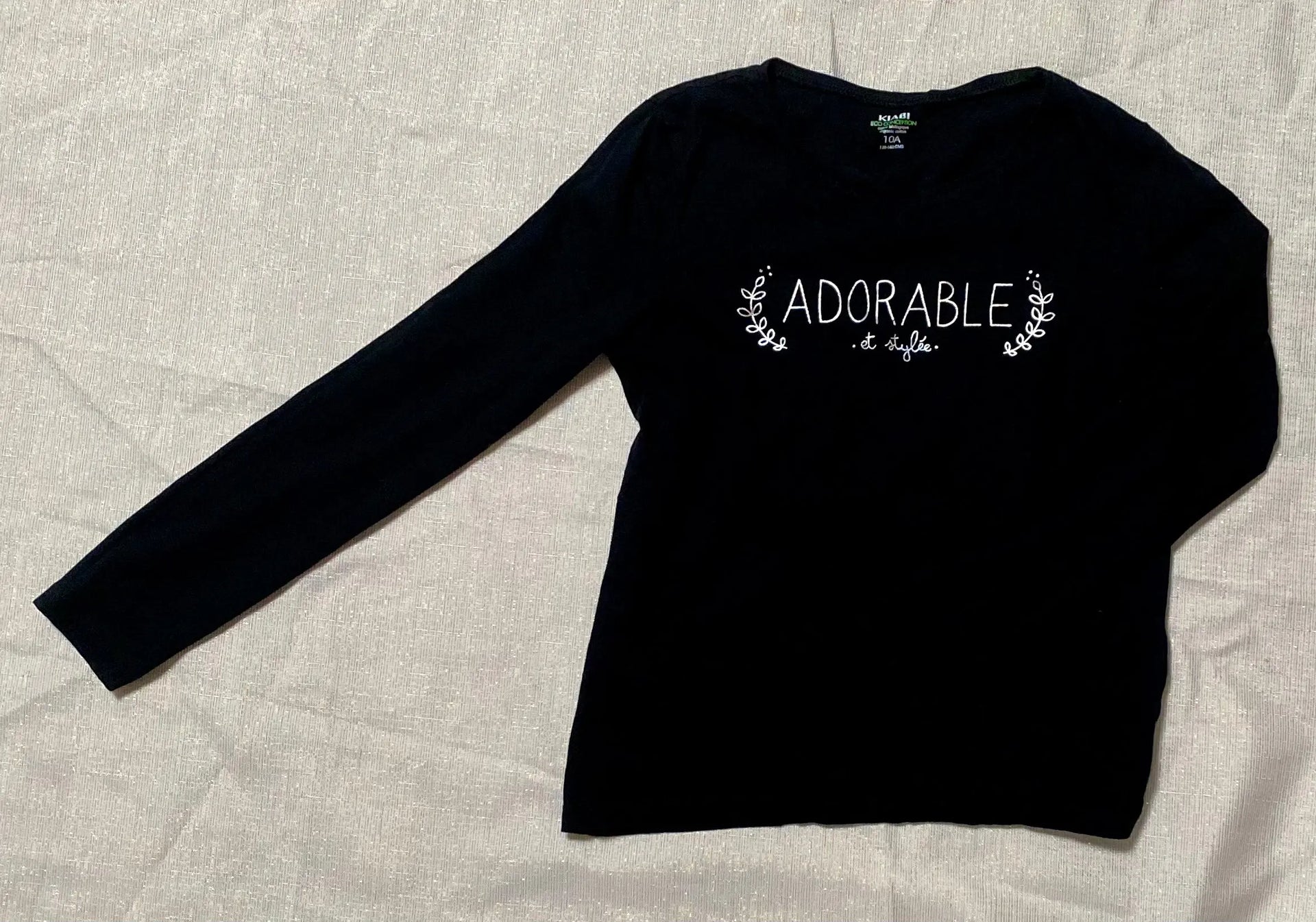 T shirt Fille Manches Longues Noir Adorable et Stylee