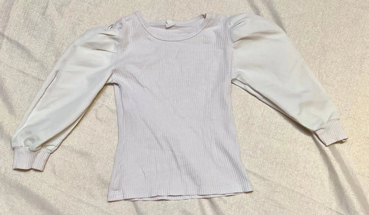 T-shirt Fille Rainuré avec Manches Bouffantes - Taille 6 ans, Blanc shein