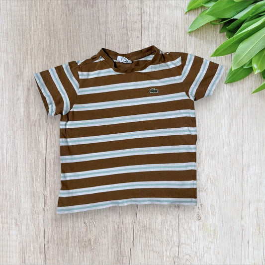 T-shirt Lacoste garçon 5 ans manches courtes rayé marron blanc bleu ciel
