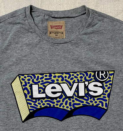 T-shirt Levi's Manches Courtes Mixte, Taille 14 Ans - Gris avec Imprimé Bleu Vert levi's
