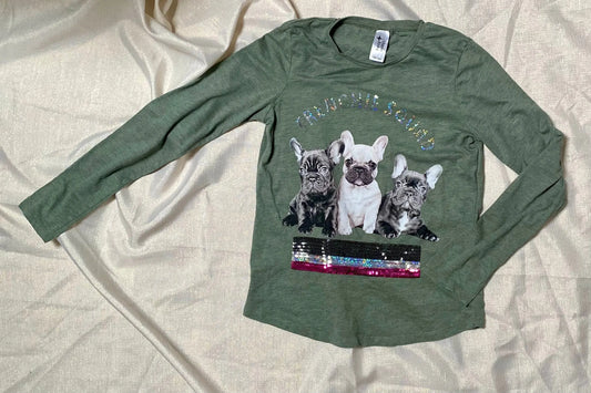T-shirt Manches Longues Kaki Fille 14 ans C&A - Imprimé Chiots et Strass Multicolores C&A