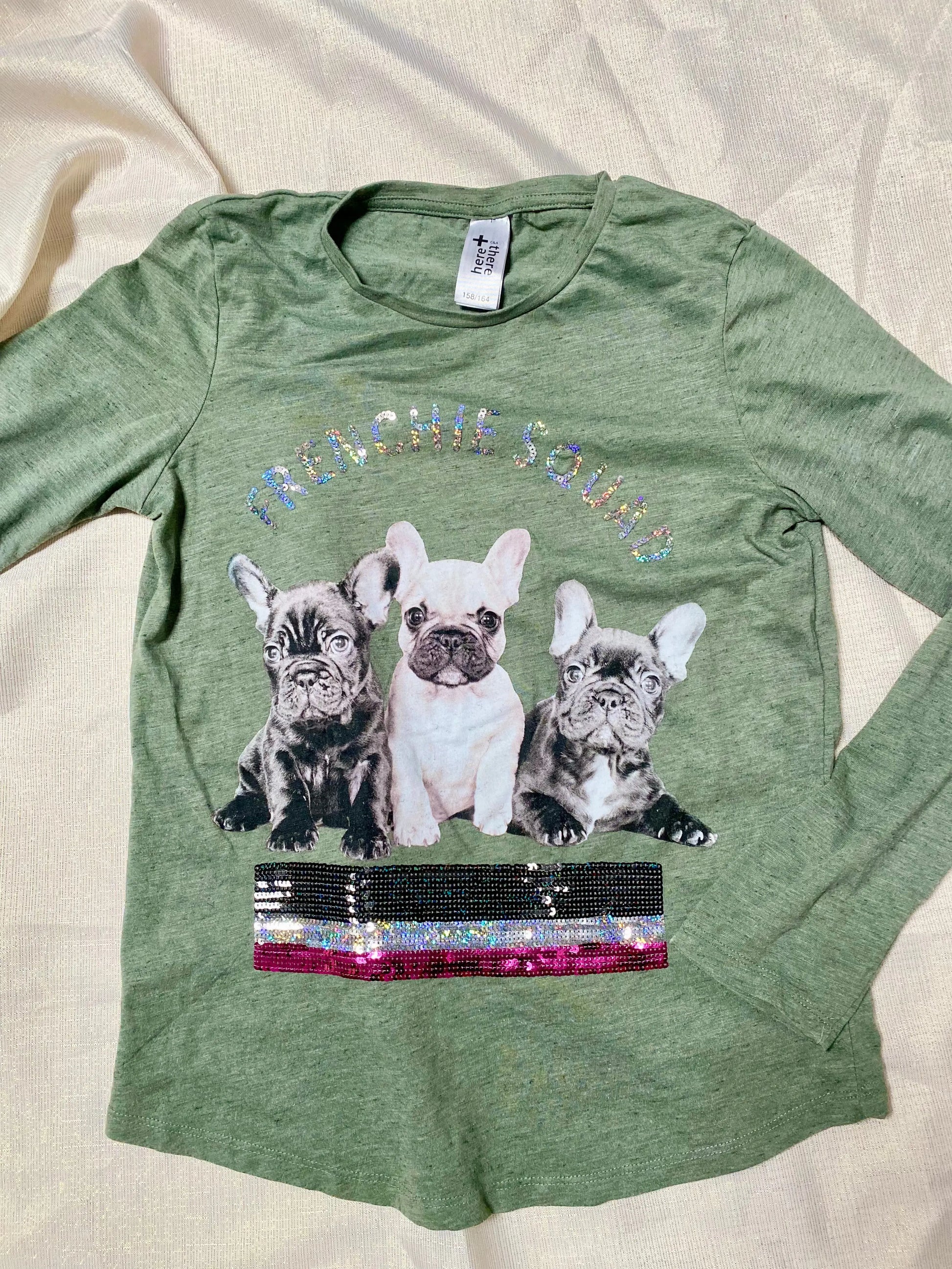 T-shirt Manches Longues Kaki Fille 14 ans C&A - Imprimé Chiots et Strass Multicolores C&A