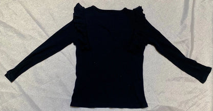 T-shirt Noir Rainuré avec Manches Longues et Volants - Fille 7 ans, Shein shein