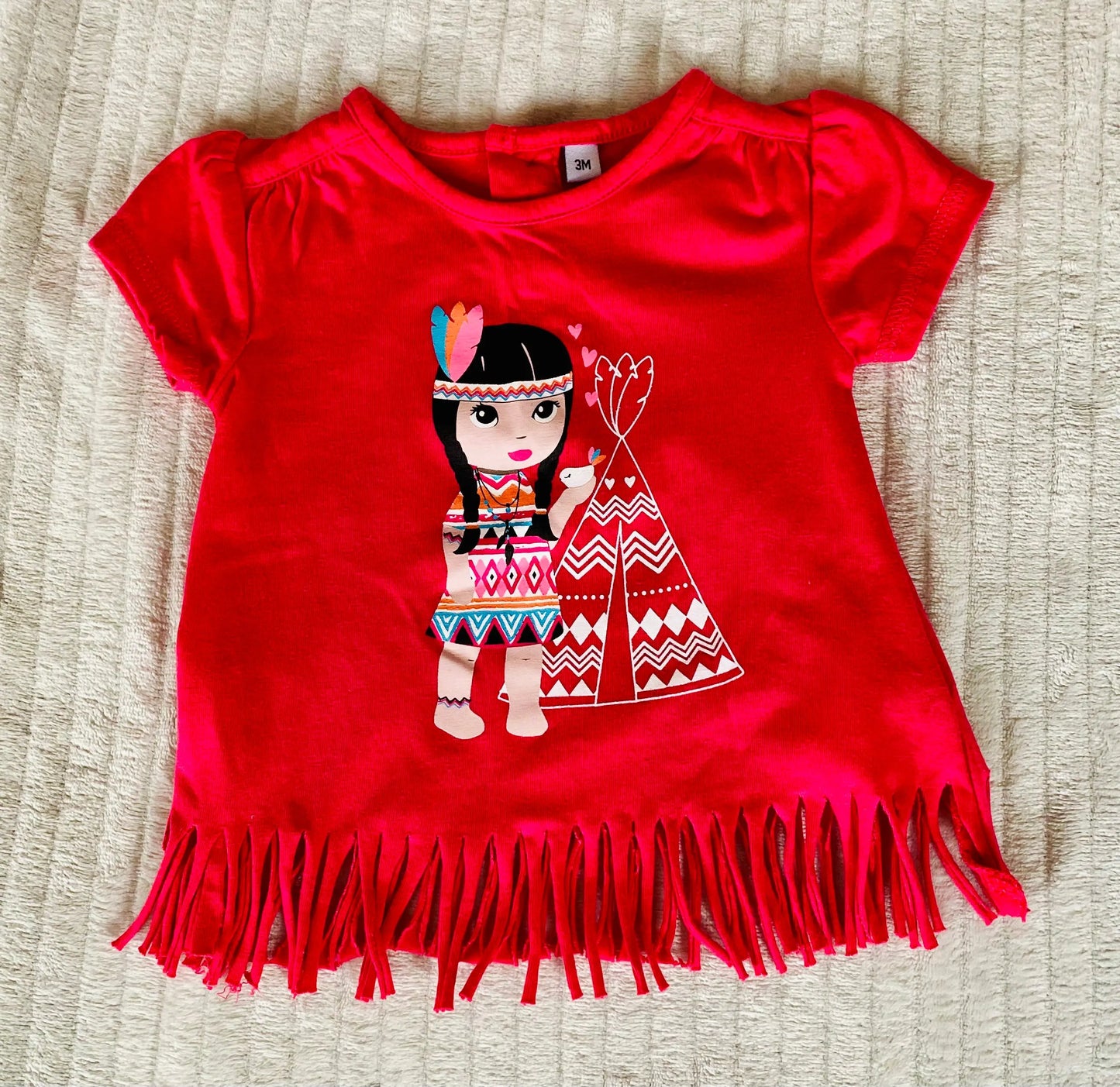 T-shirt Rose avec Petite Indienne et Tipi - Bébé Fille Taille 3 Mois la petite friperie