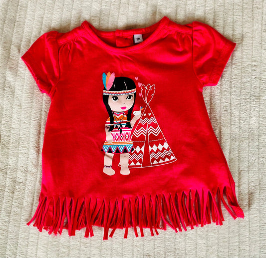 T-shirt Rose avec Petite Indienne et Tipi - Bébé Fille Taille 3 Mois la petite friperie
