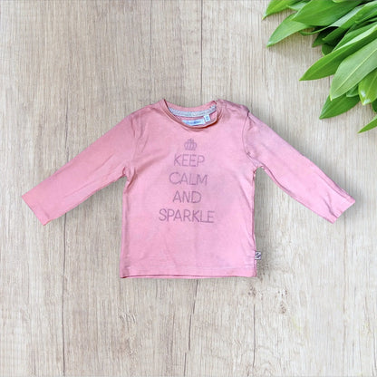 T-shirt bébé fille Lemon Beret 12 mois rose pêche avec strass "Keep Calm and Sparkle" et couronne