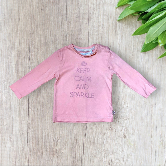 T-shirt bébé fille Lemon Beret 12 mois rose pêche avec strass "Keep Calm and Sparkle" et couronne