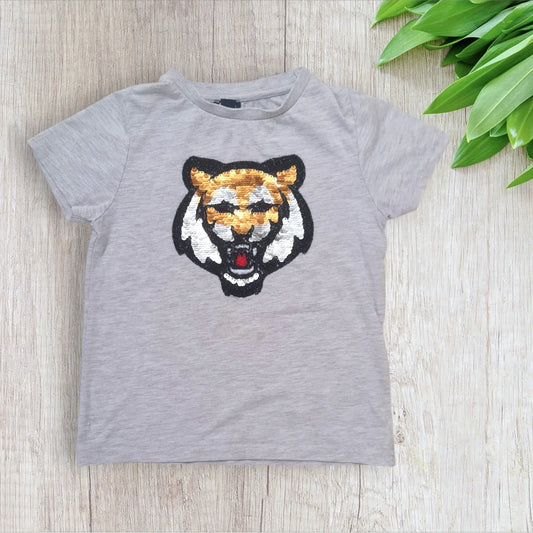 T-shirt enfant 5 ans Kiabi beige tigre sequins réversibles