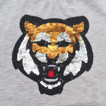 T-shirt enfant 5 ans Kiabi beige tigre sequins réversibles