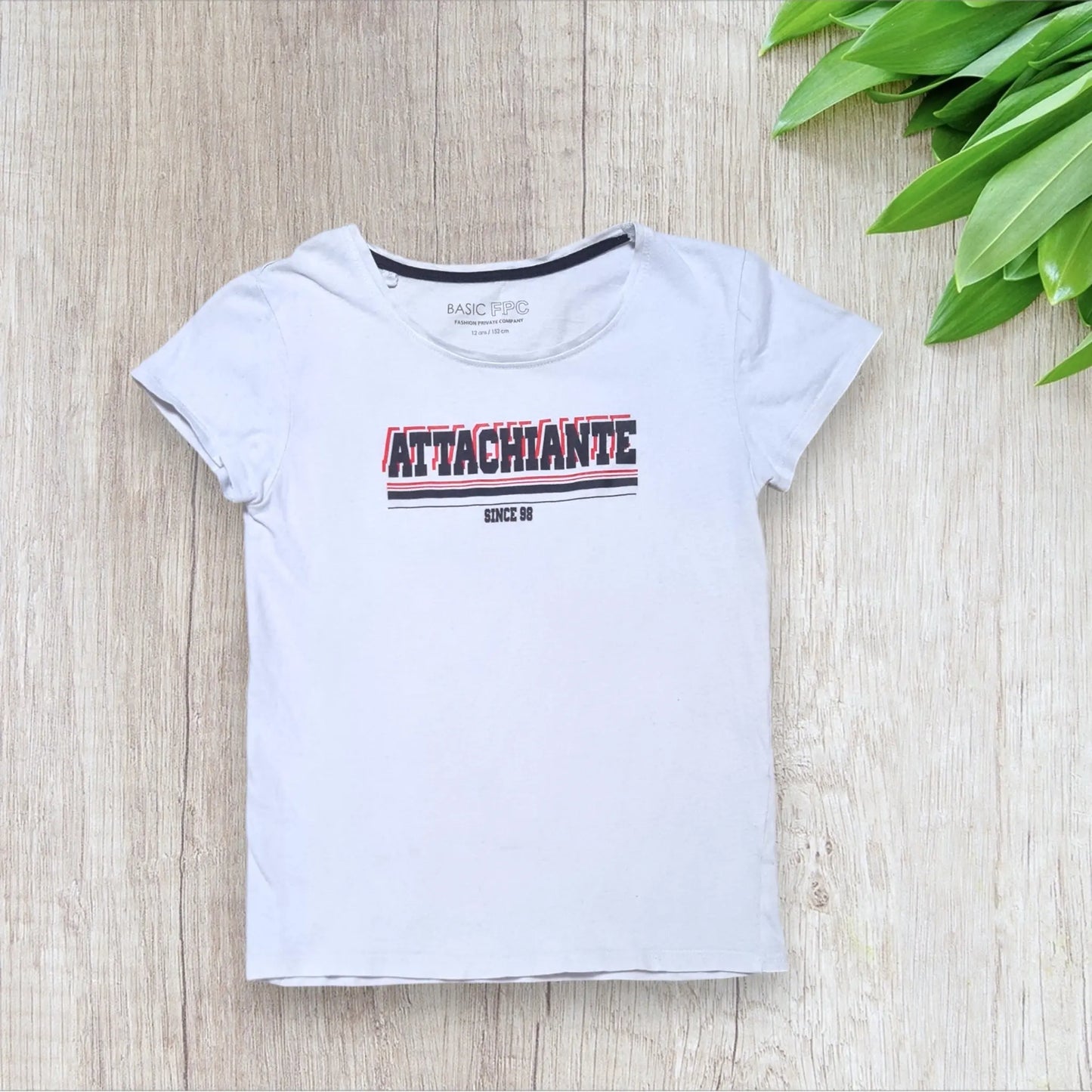 T-shirt fille 12 ans blanc imprimé attachiante since 98 style américain très bon état