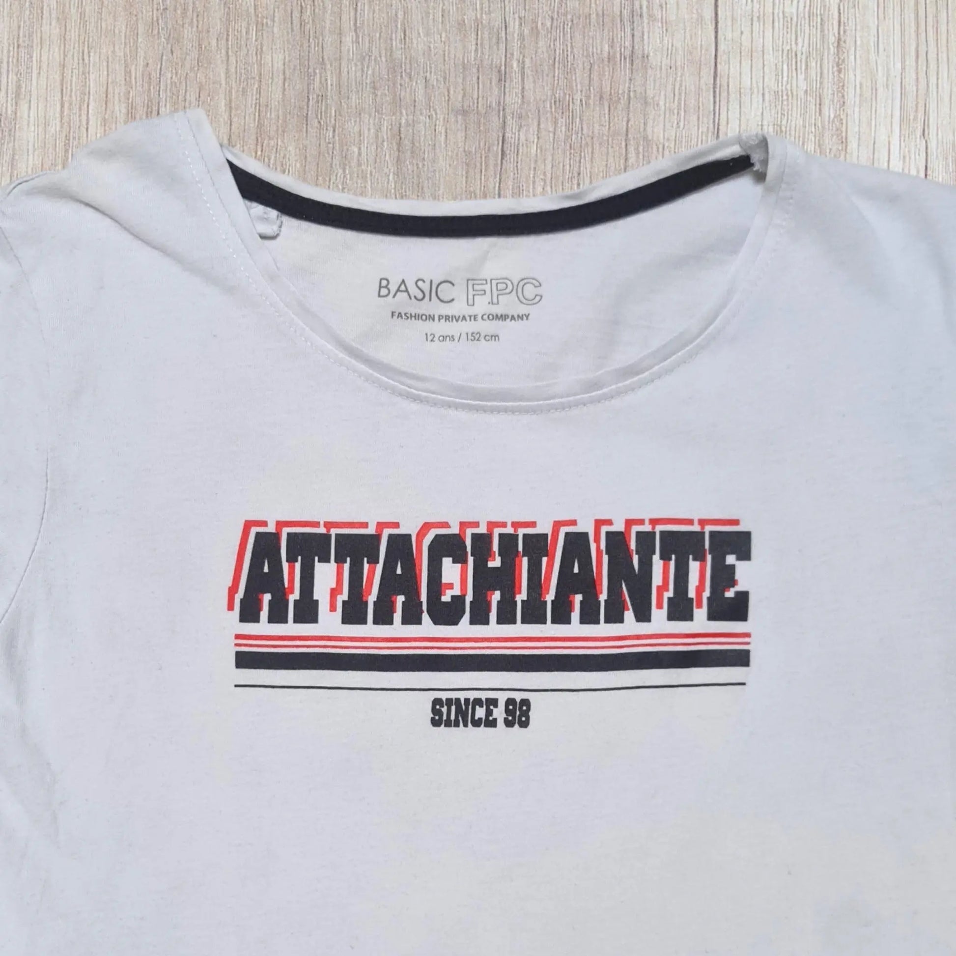 T-shirt fille 12 ans blanc imprimé attachiante since 98 style américain très bon état