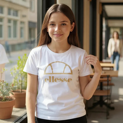 T-shirt fille Ellesse–8 ans–Blanc avec logo doré ellesse