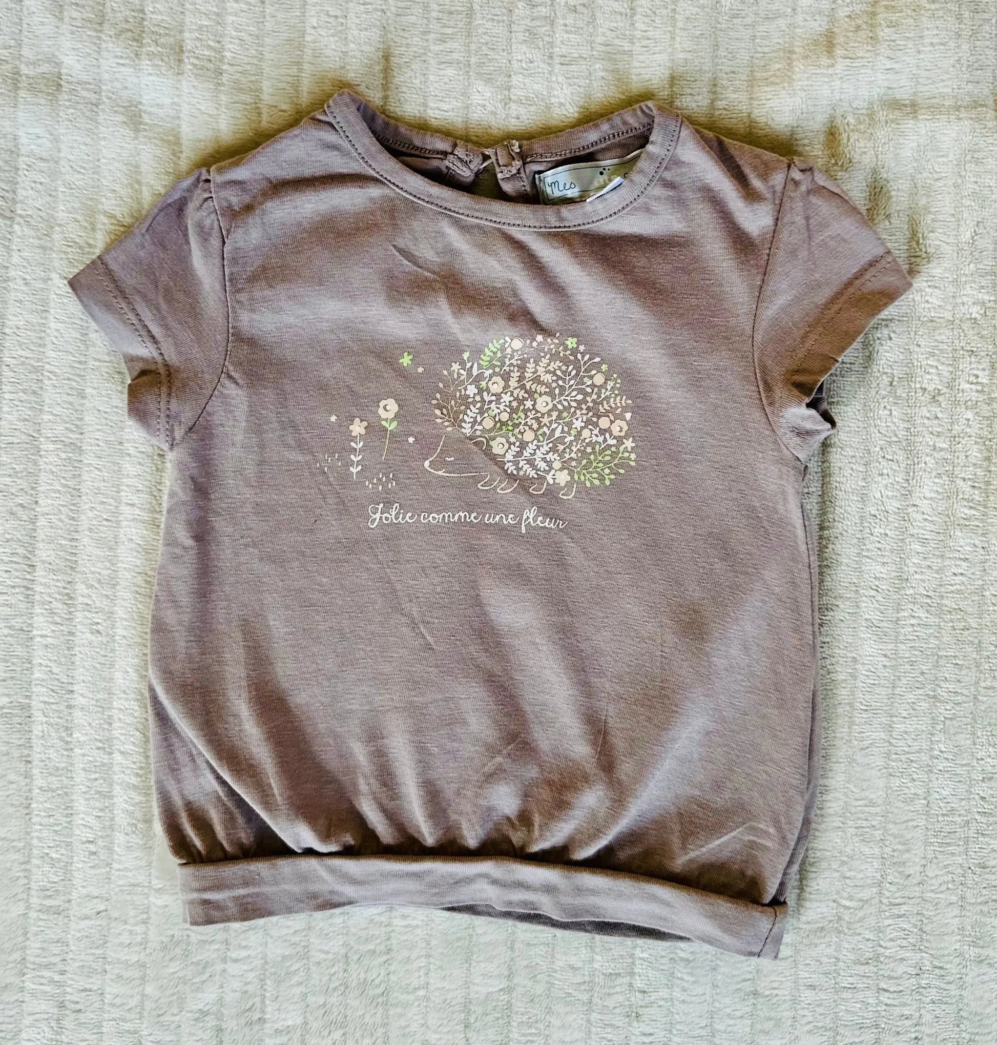 T-shirt fille taupe avec hérisson fleuri - Taille 3 mois - Bébé 9 bébé 9