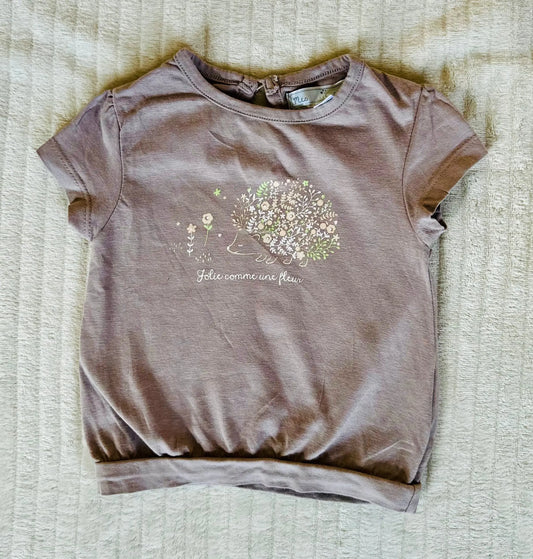T-shirt fille taupe avec hérisson fleuri - Taille 3 mois - Bébé 9 bébé 9