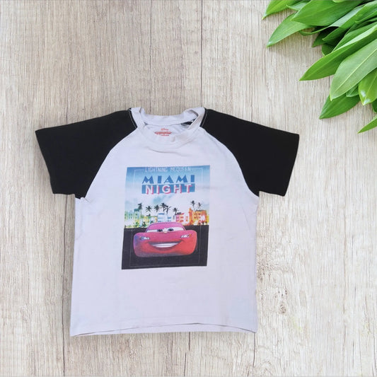 T-shirt garçon 5 ans blanc et bleu imprimé Cars Disney Pixar Orchestra très bon état
