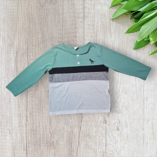 T-shirt garçon Shein 4 ans turquoise rayé avec logo Trex – très bon état