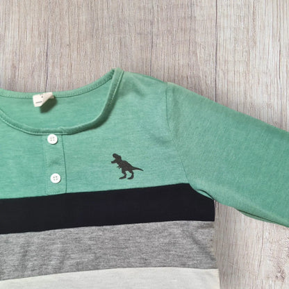 T-shirt garçon Shein 4 ans turquoise rayé avec logo Trex – très bon état