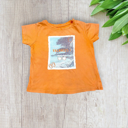 T-shirt orange garçon 3 ans – imprimé rétro plage – très bon état
