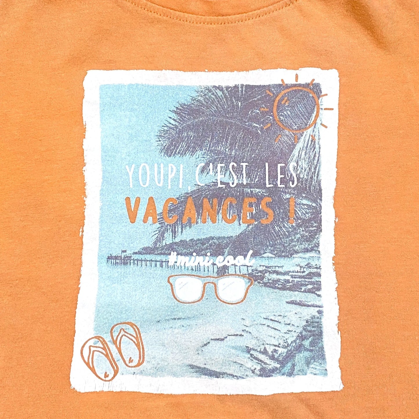 T-shirt orange garçon 3 ans – imprimé rétro plage – très bon état