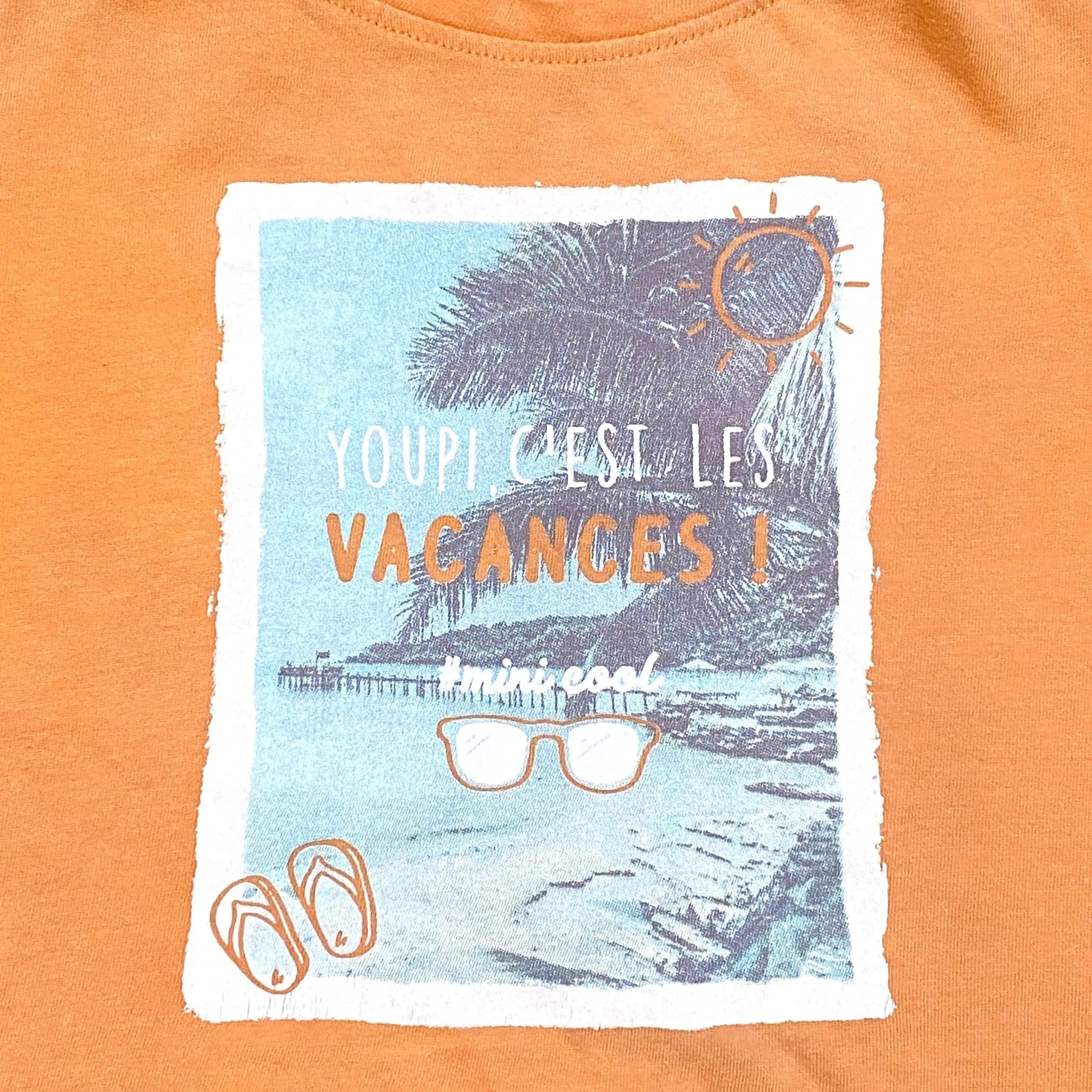 T-shirt orange garçon 3 ans – imprimé rétro plage – très bon état