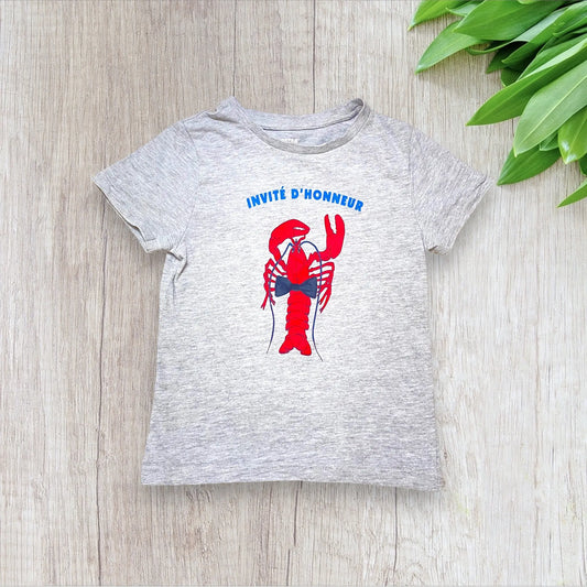 T-shirt garçon Orchestra 5 ans – gris avec homard rouge et inscription – très bon état