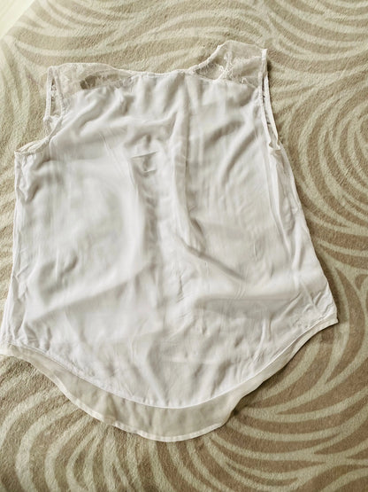 Top Débardeur Femme Blanc à Dentelle et Voile Transparent Taille Unique - Promod promod