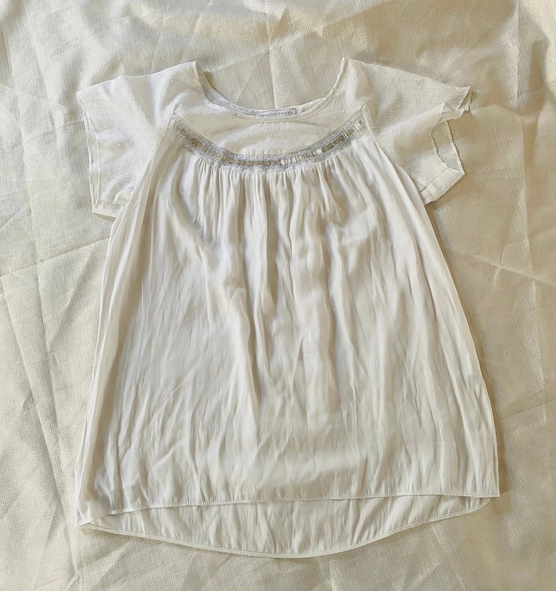 Top Fluide Blanc Femme Taille L Armand Thiery avec Perles Argentées Armand Thiery
