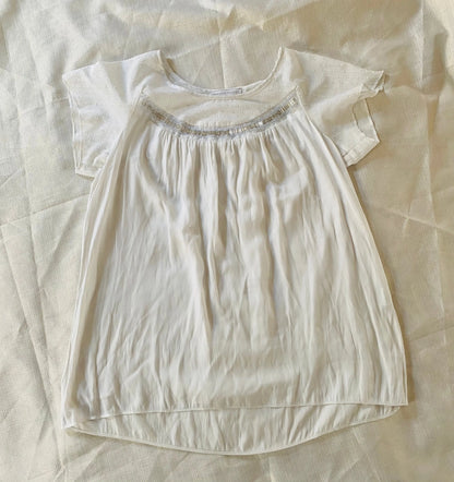 Top Fluide Blanc Femme Taille L Armand Thiery avec Perles Argentées Armand Thiery