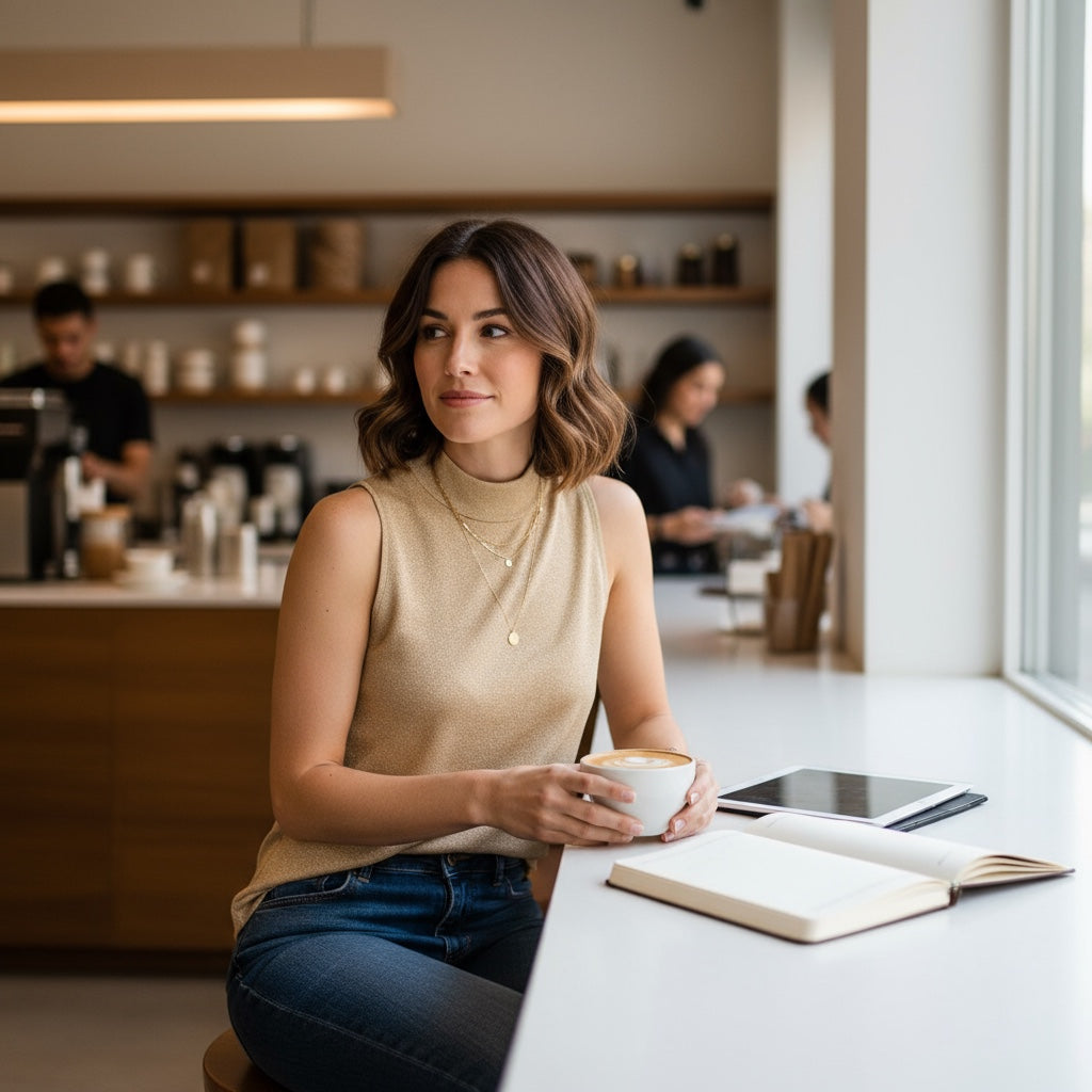 Top femme Morgan doré pailleté taille S sans manche et dos nu.