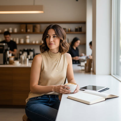 Top femme Morgan doré pailleté taille S sans manche et dos nu.