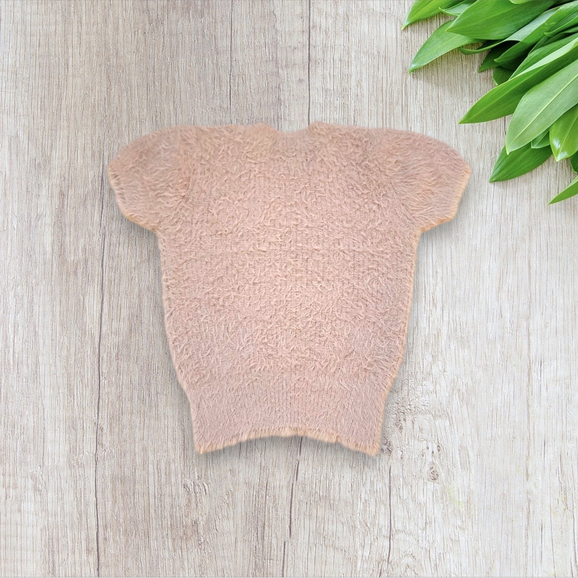 Top femme Zara M taupe en tricot effet poils.