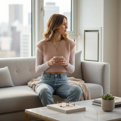 Top femme Zara M taupe en tricot effet poils.
