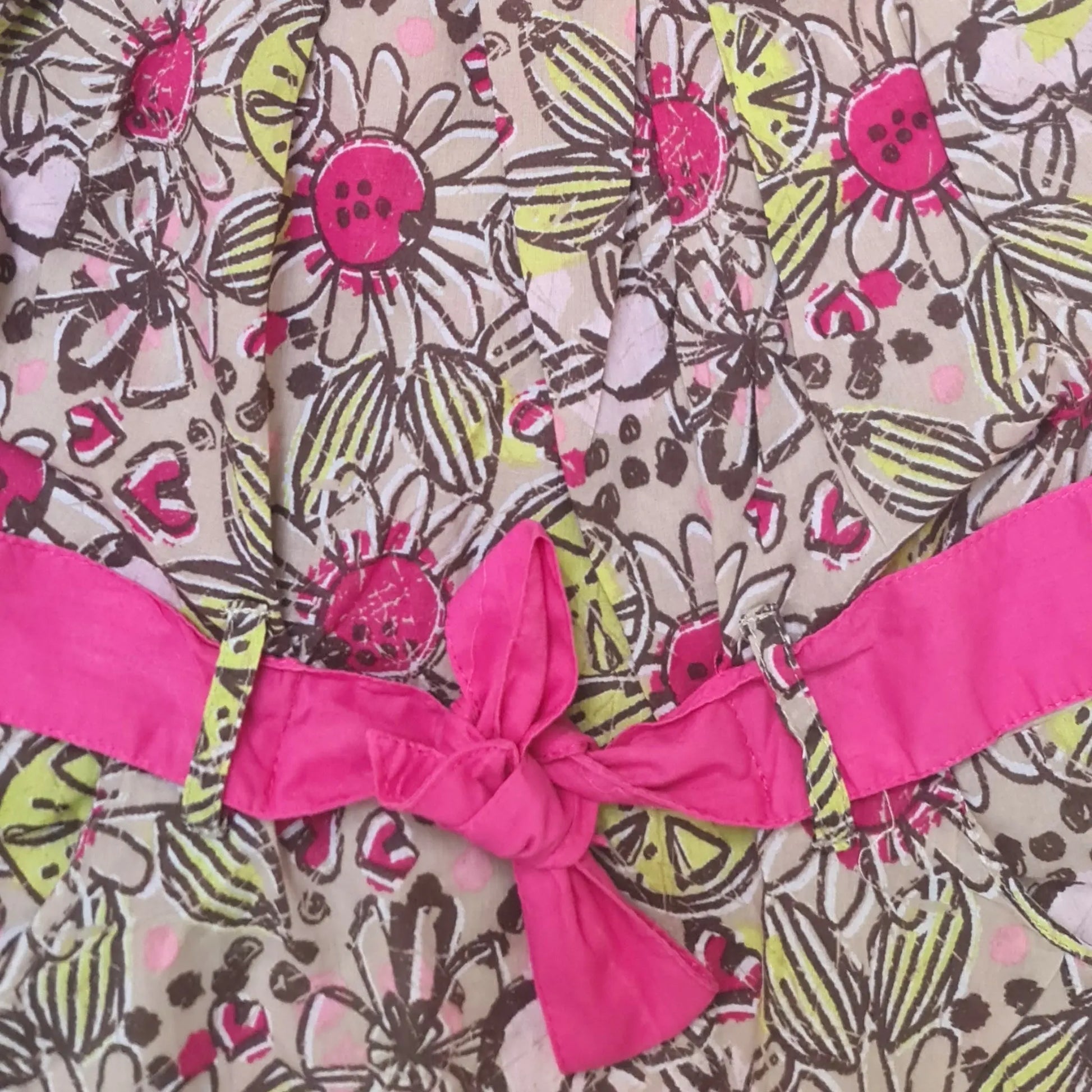 Tunique fille 4 ans beige motifs fleurs ceinture fuchsia