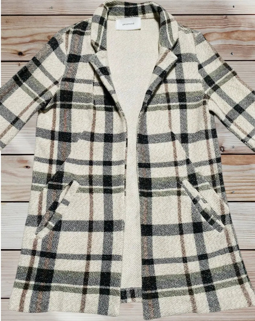 Veste Femme Taille S Promod - Style Bûcheron Tartan Blanc Cassé, Noir & Marron promod