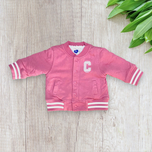 Veste bébé fille Mot d’Enfant 6 mois rose et blanche doublée polaire.