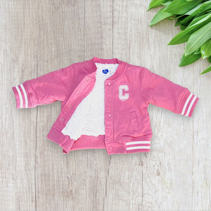 Veste bébé fille Mot d’Enfant 6 mois rose et blanche doublée polaire.