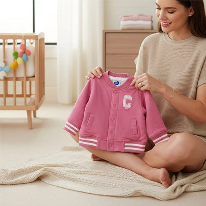 Veste bébé fille Mot d’Enfant 6 mois rose et blanche doublée polaire.