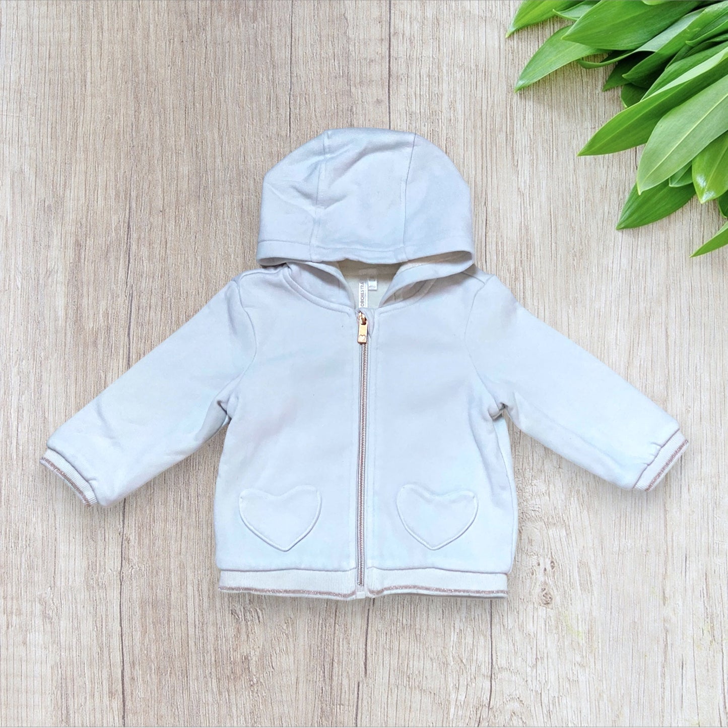 Veste bébé fille Orchestra 9 mois blanche et dorée avec capuche et poches cœur