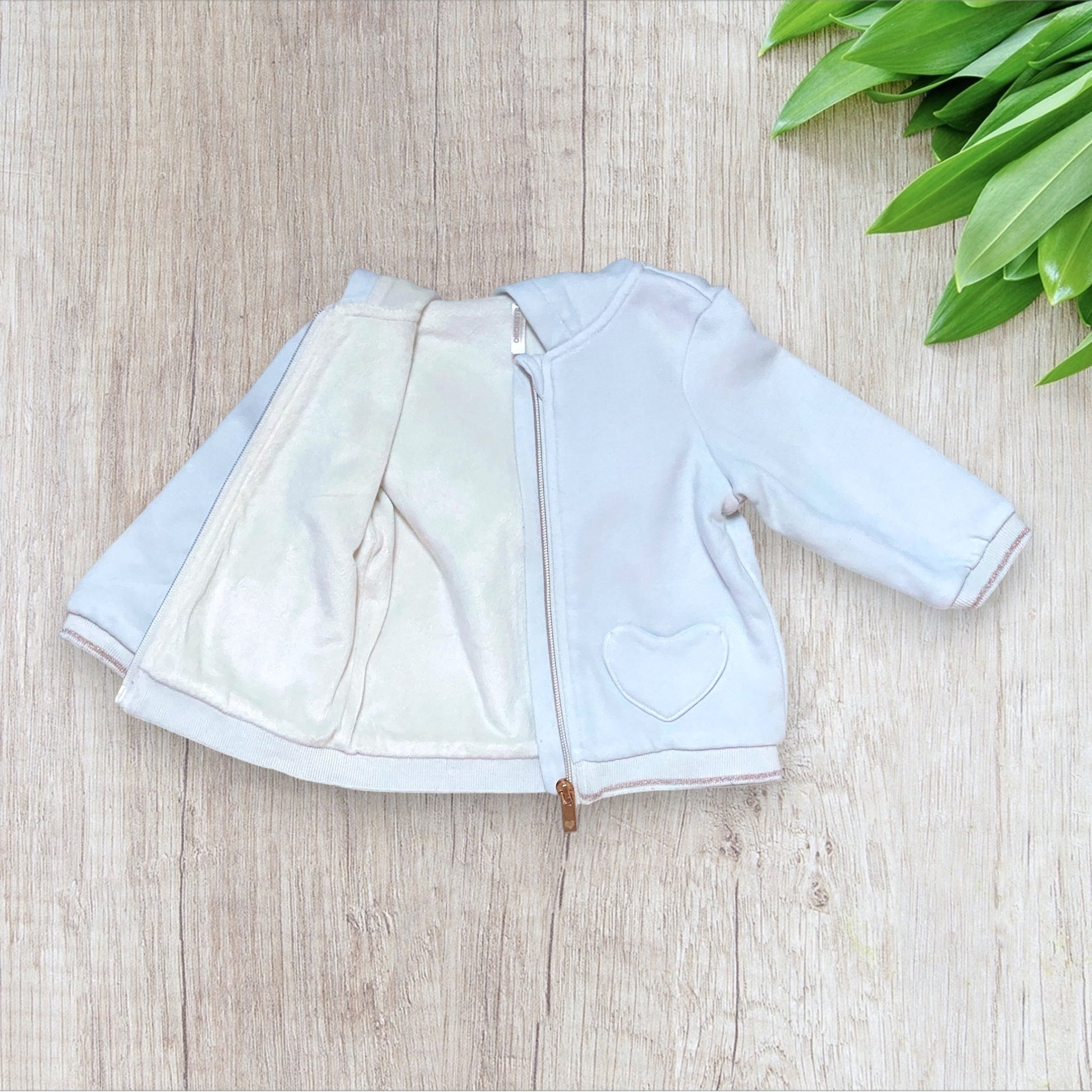 Veste bébé fille Orchestra 9 mois blanche et dorée avec capuche et poches cœur