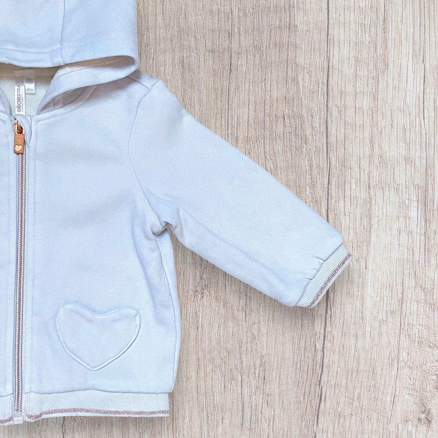 Veste bébé fille Orchestra 9 mois blanche et dorée avec capuche et poches cœur
