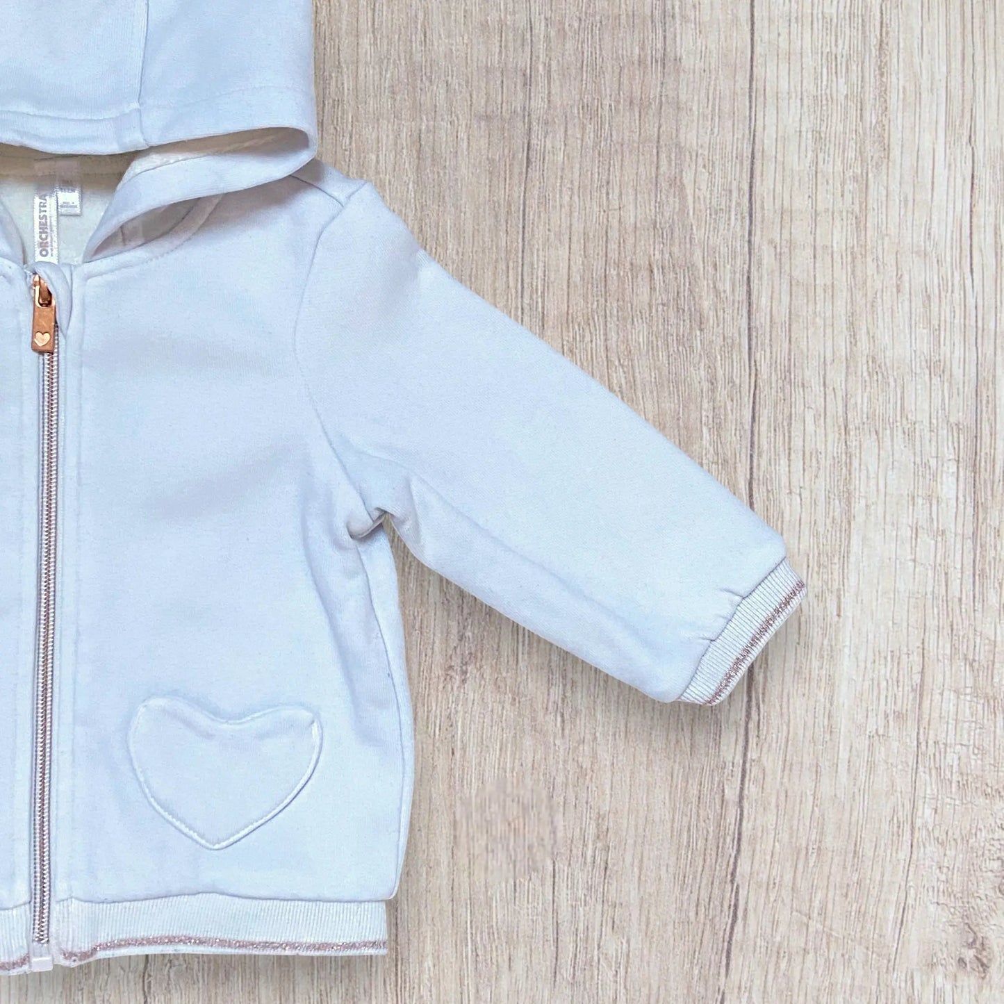 Veste bébé fille Orchestra 9 mois blanche et dorée avec capuche et poches cœur