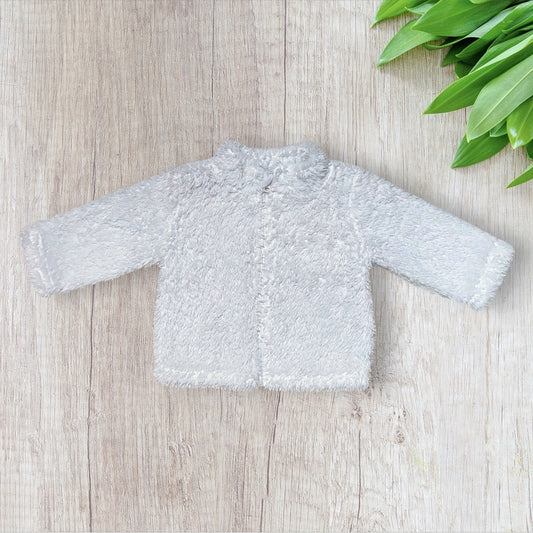Veste bébé polaire TEX 9 mois blanche uni effet poil avec manches longues et col rond
