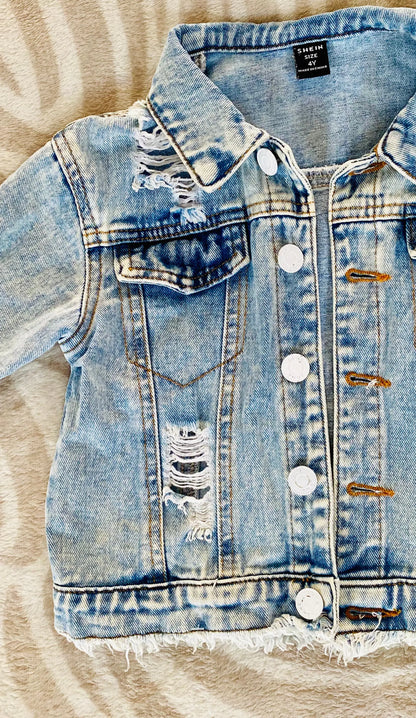 Veste en Jean Déchiré Effiloché Garçon 4 Ans avec Boutons Blancs - Shein shein