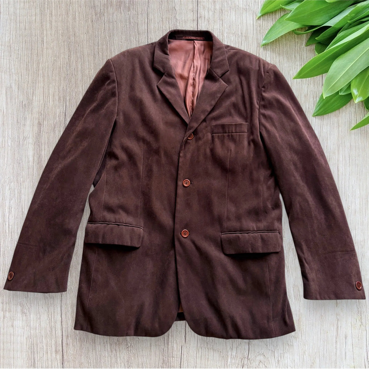 Veste homme Take A Look 54 marron chocolat en faux daim à manches longues.
