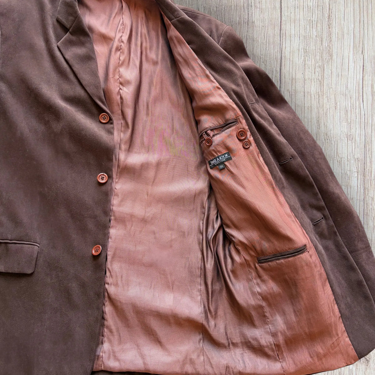 Veste homme Take A Look 54 marron chocolat en faux daim à manches longues.