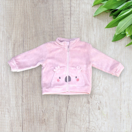 Veste polaire rose bébé fille TEX 12 mois avec motif koala et fermeture zippée.