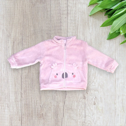 Veste polaire rose bébé fille TEX 12 mois avec motif koala et fermeture zippée.